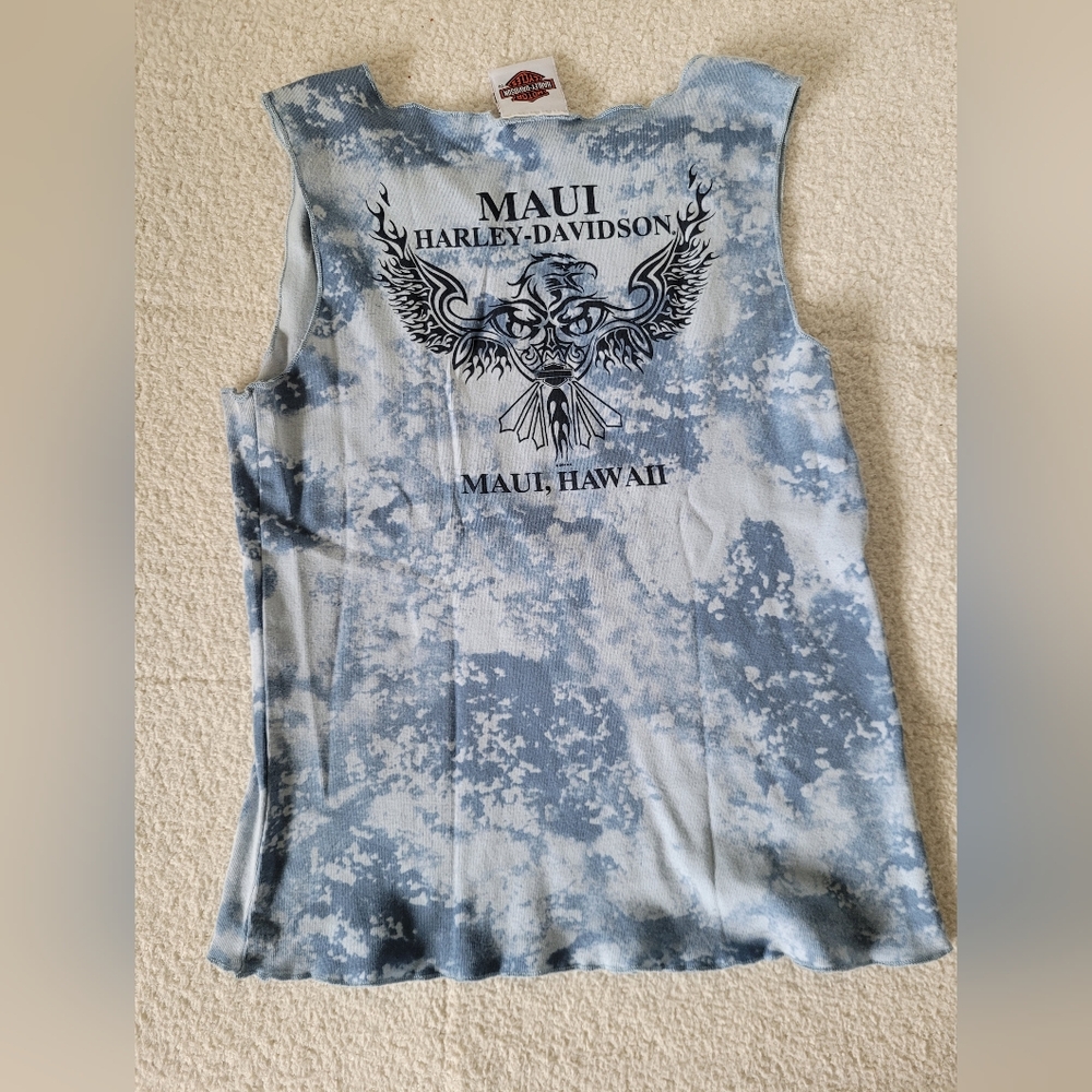 Harley-Davidson Women's Blue Tie-Dye Eagle V-Neck Tank with Multicolor Graphic - Picture 4 of 5